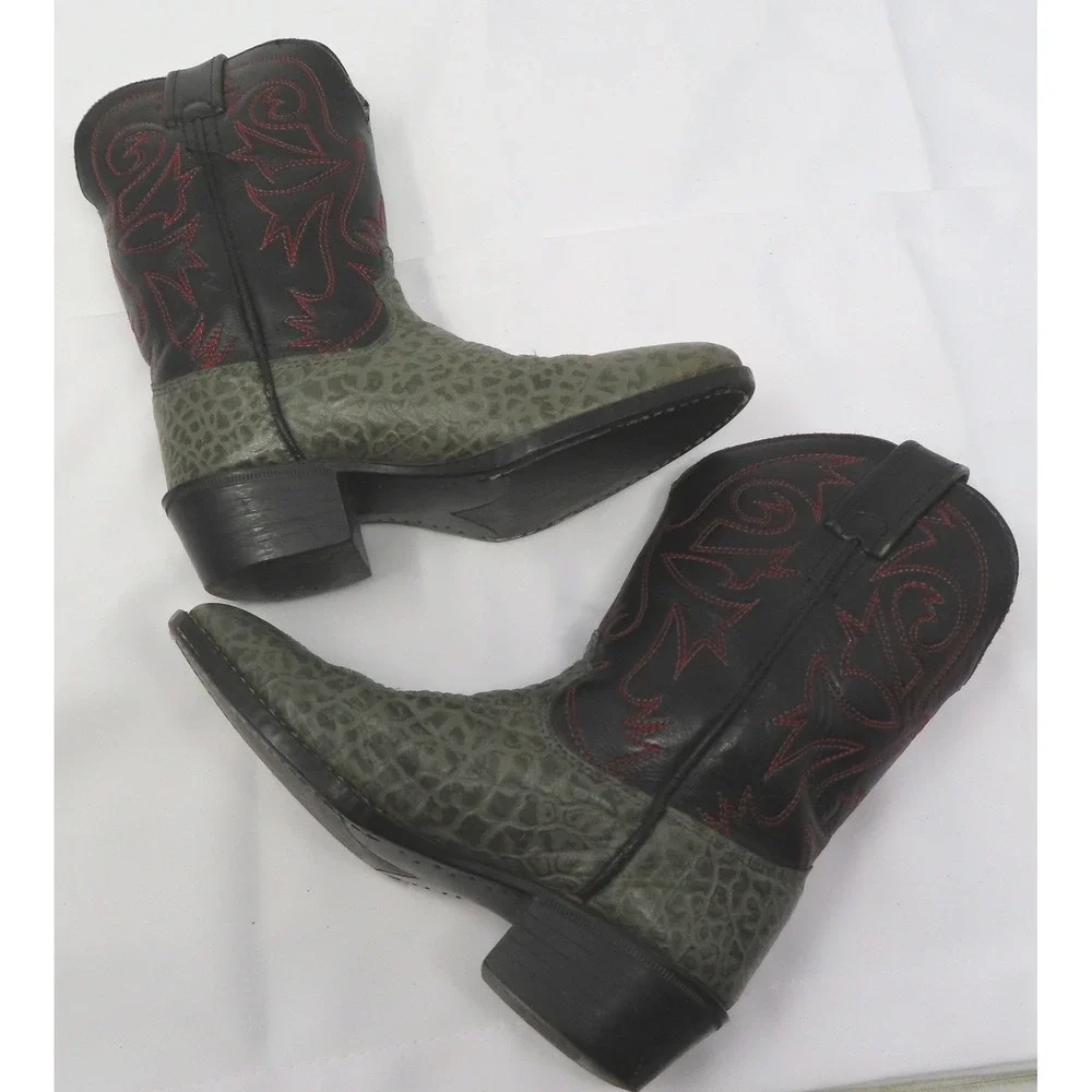Toddler Kids 11.5 Elephant‎ Print Leather Cowboy Boots Western Black Red